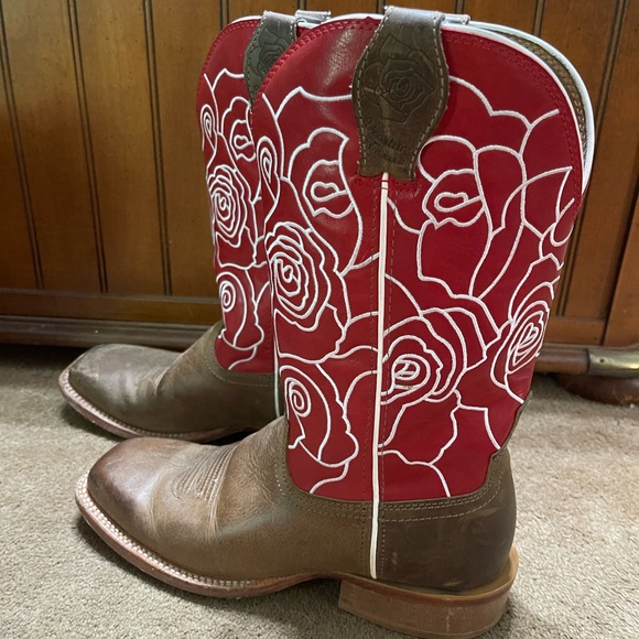 SIZE 7.5B TWISTED X WOMENS WESTERN BOOTS PULL ON SEQUOIA RED ROSE SQ TOE WXTL003 - Picture 5 of 10
